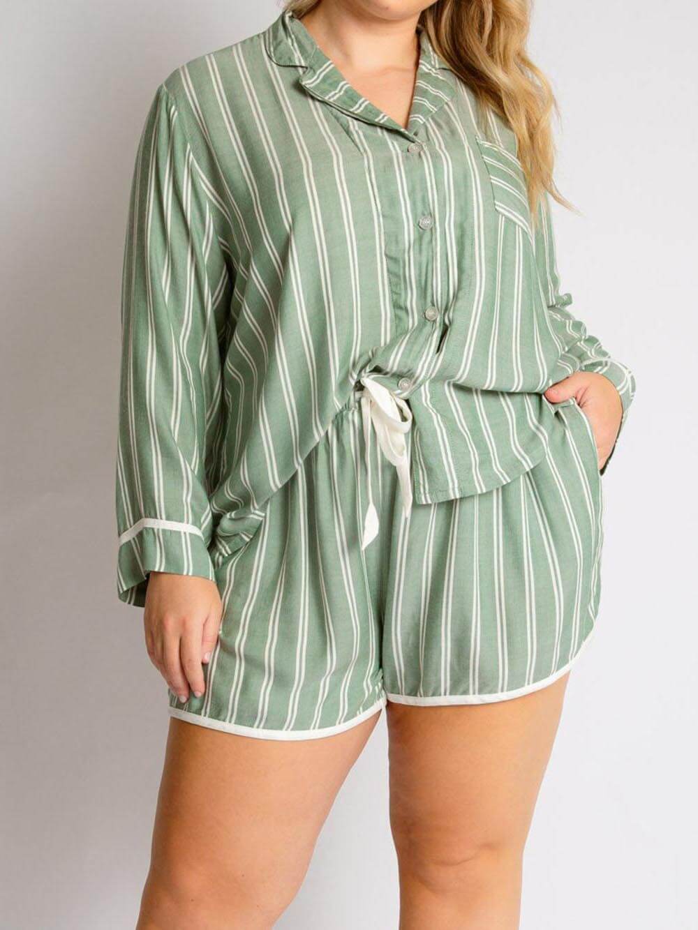 Pyjama Femme – Ensemble Deux Pièces – Chemise Boutonnée + Short Taille Élastique