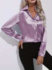 Blouse Femme - Satin Brillant - Manches Longues - Coupe Ajustée Élégante