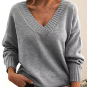 Pull Femme - Col V Profond - Coupe Ample - Manches Longues - Maille Douce