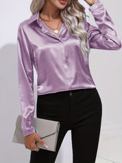 Blouse Femme - Satin Brillant - Manches Longues - Coupe Ajustée Élégante