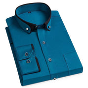 Chemise habillée homme - Col contrasté - Manches longues - Poignet boutonné - Poche poitrine