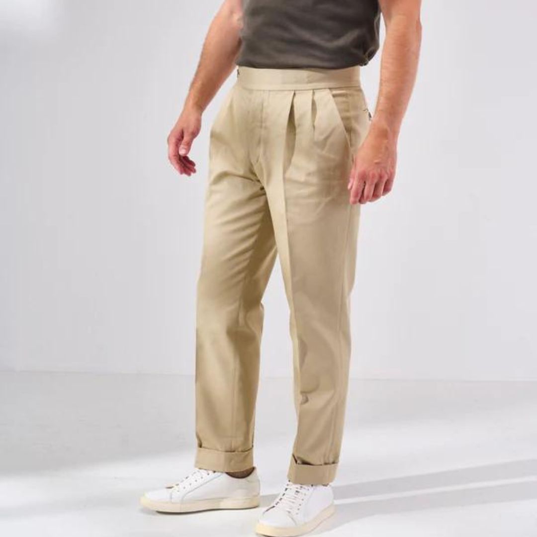 Pantalon habillé homme - Taille haute - Pinces avant - Revers - Coupe ajustée