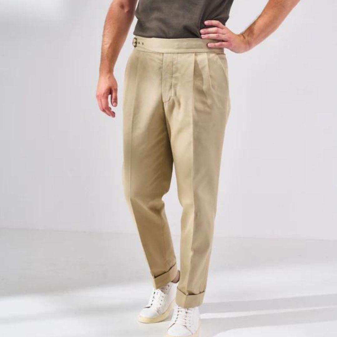 Pantalon habillé homme - Taille haute - Pinces avant - Revers - Coupe ajustée