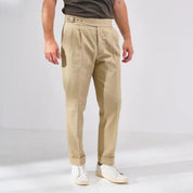 Pantalon habillé homme - Taille haute - Pinces avant - Revers - Coupe ajustée