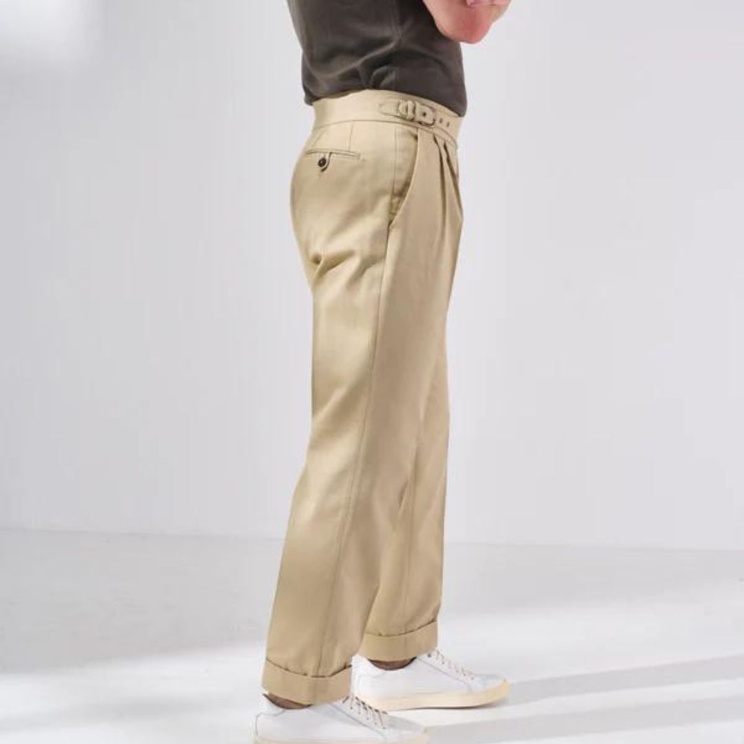 Pantalon habillé homme - Taille haute - Pinces avant - Revers - Coupe ajustée