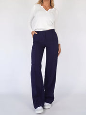 Pantalon Évasé Femme - Taille Haute - Coupe Ajustée - Détails Coutures Élégants