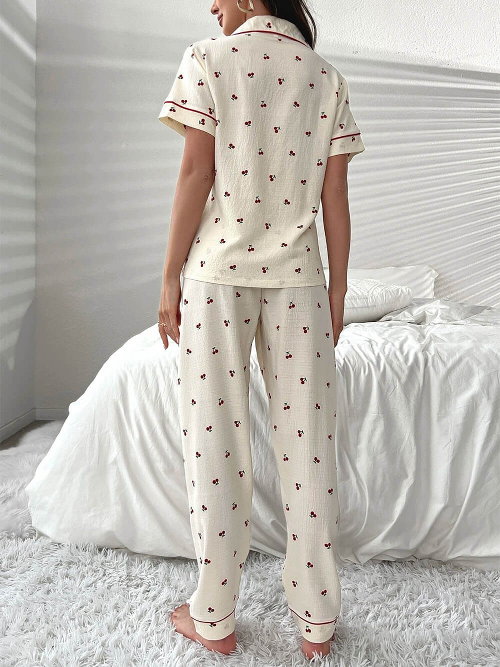 Pyjama Femme - Ensemble Chemise Boutonnée et Pantalon - Tissu Léger Confortable