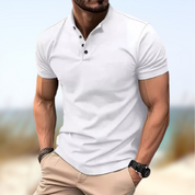 T-shirt Henley Homme - Col Boutonné - Manches Courtes - Coupe Ajustée Respirant