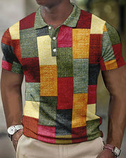 Polo Homme - Manches Courtes - Motif Patchwork - Coupe Ajustée - Look Casual