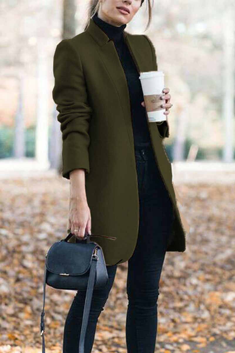 Manteau Femme - Coupe Ajustée Élégante - Laine Mélangée - Col Minimaliste