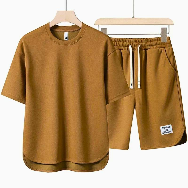 Ensemble Deux Pièces Homme - T-shirt Col Rond Manches Courtes - Short Taille Élastique