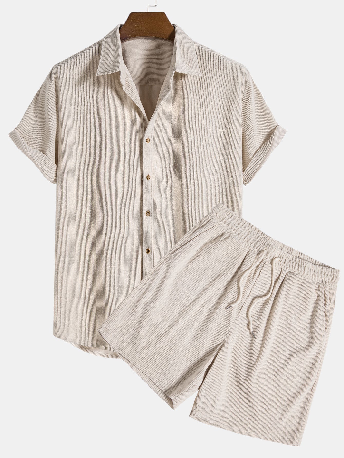 Ensemble Coordonné Homme - Chemise Manche Courte Boutonnée & Short Taille Élastique