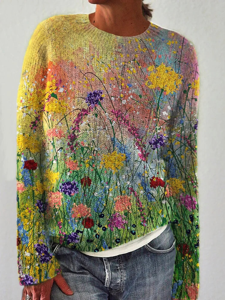 Amélie - Pull chaud pour femme avec peinture à l'huile florale