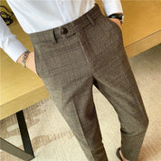 Pantalon Homme - Coupe Slim Ajustée - Motif Carreaux Élégant - Style Habillé