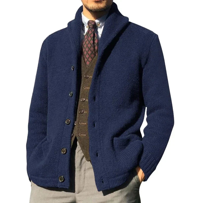 Cardigan Homme - Col Châle - Maille Chaude - Boutonnage Classique - Poches Avant