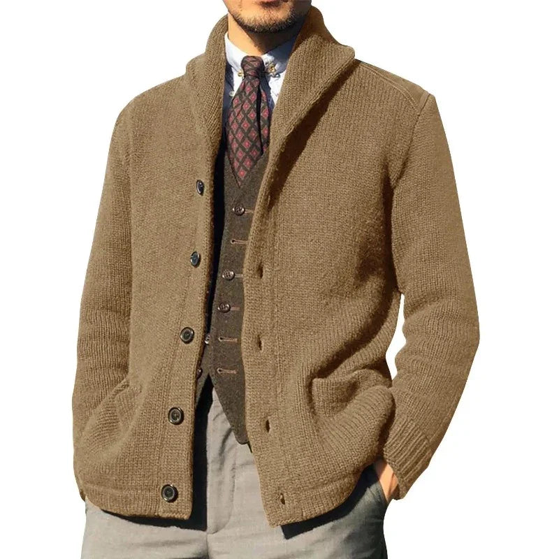 Cardigan Homme - Col Châle - Maille Chaude - Boutonnage Classique - Poches Avant