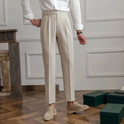 Pantalon Habillé Homme - Taille Haute - Coupe Droite - Plis Frontaux - Fermeture à Boucle