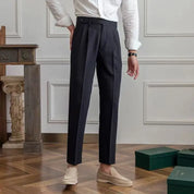 Pantalon Habillé Homme - Taille Haute - Coupe Droite - Plis Frontaux - Fermeture à Boucle