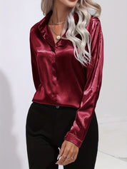 Blouse Femme - Satin Brillant - Manches Longues - Coupe Ajustée Élégante