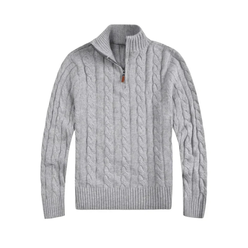 Pull Homme - Col Zippé - Maille Torsadée - Chaud et Confortable