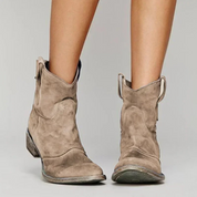 Bottes Femme - Cuir Suédé - Style Western - Talon Bas - Bout Rond