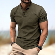 T-shirt Henley Homme - Col Boutonné - Manches Courtes - Coupe Ajustée Respirant