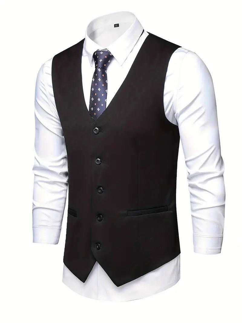 Gilet de Costume Homme - Coupe Ajustée - Sans Revers - Fermeture à Boutons