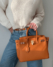 Sac à main femme - Cuir texturé - Structuré avec fermoir à serrure - Poignées doubles