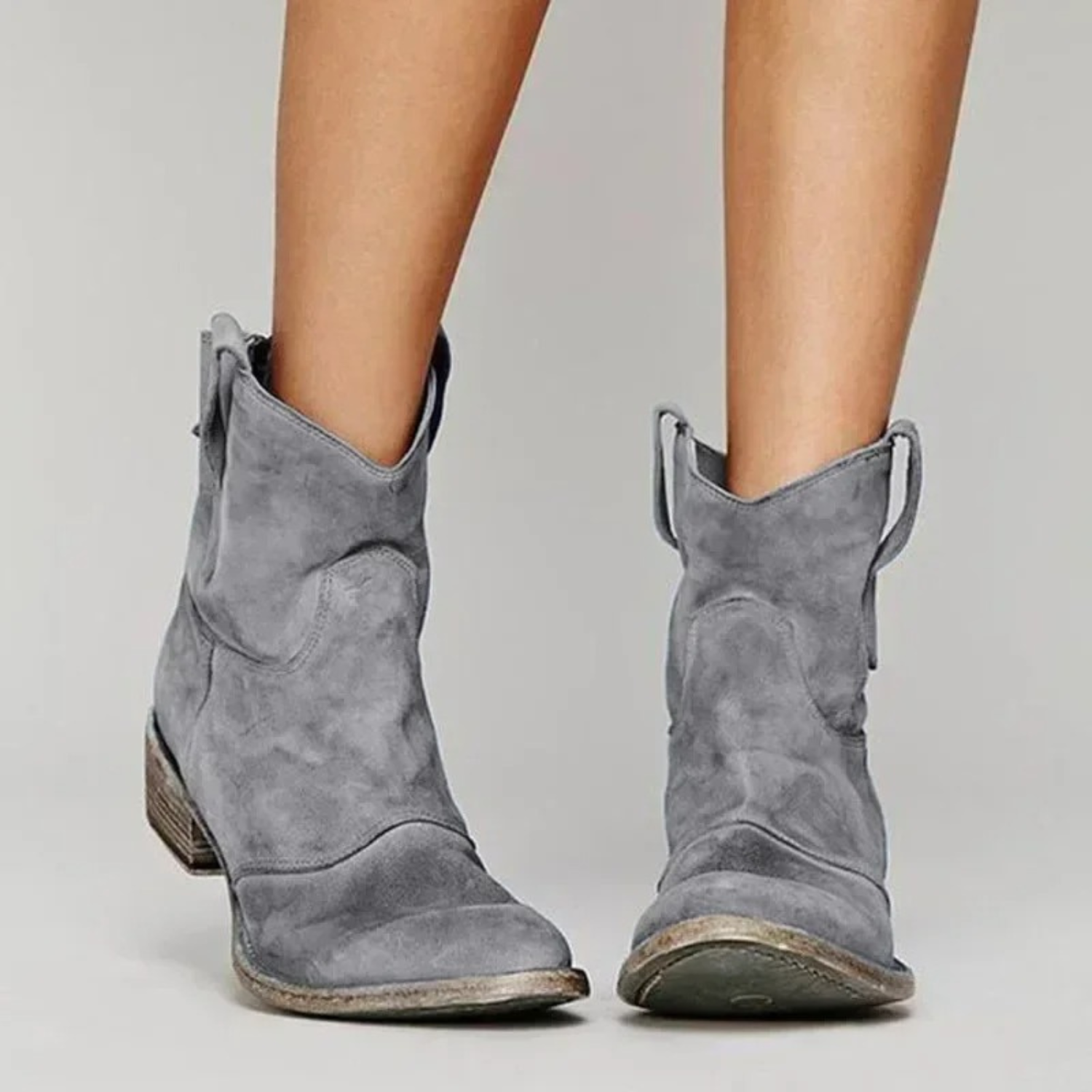 Bottes Femme - Cuir Suédé - Style Western - Talon Bas - Bout Rond