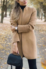 Manteau Femme - Coupe Ajustée Élégante - Laine Mélangée - Col Minimaliste