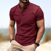 T-shirt Henley Homme - Col Boutonné - Manches Courtes - Coupe Ajustée Respirant