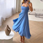 Robe Femme - Coupe Évasée - Encolure Carrée - Sans Manches - Longueur Midi Élégante