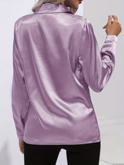 Blouse Femme - Satin Brillant - Manches Longues - Coupe Ajustée Élégante