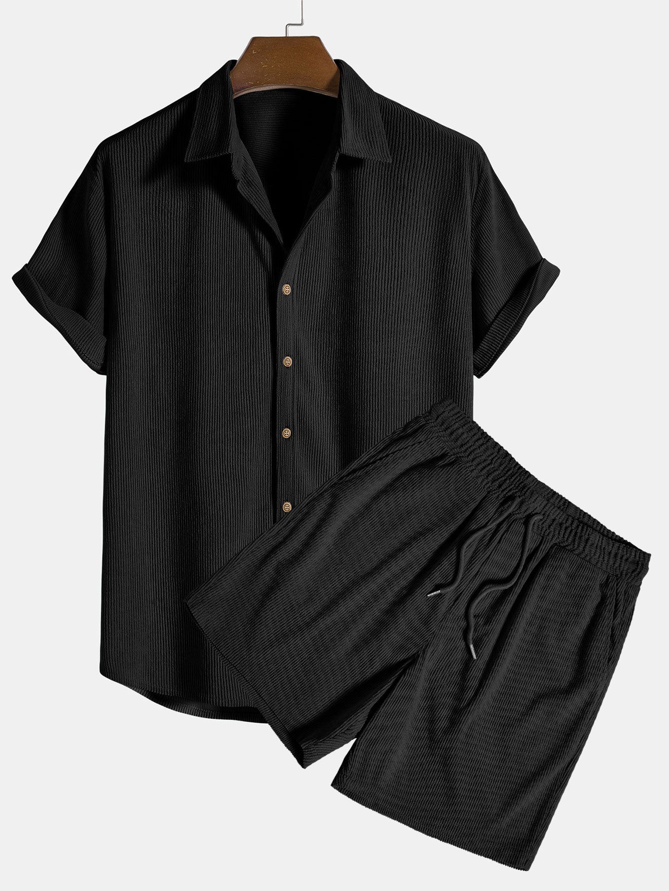 Ensemble Coordonné Homme - Chemise Manche Courte Boutonnée & Short Taille Élastique