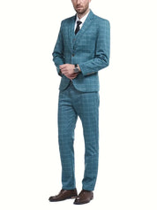 Costume Homme - 3 Pièces - Slim Fit - Blazer à Carreaux avec Gilet et Pantalon