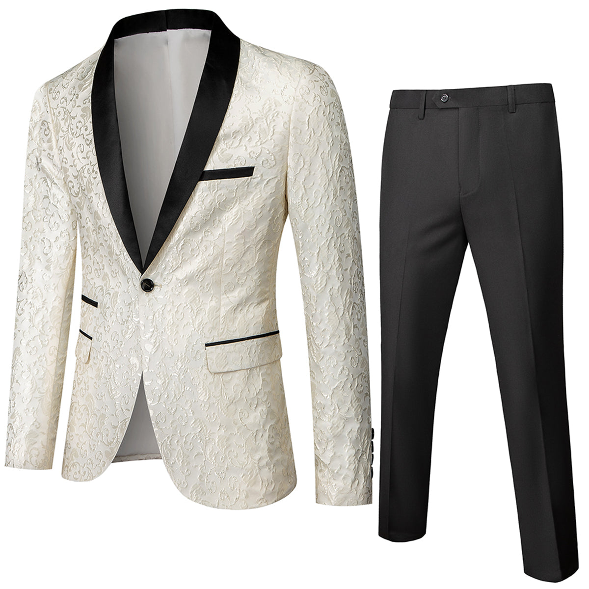 Costume Homme - Blazer à Motif Élégant avec Revers Châle Satiné - Coupe Ajustée