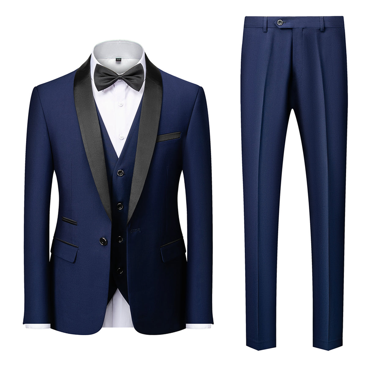 Costume Homme - Smoking Élégant - Slim Fit - Veste Col Châle Satin - Pantalon Ajusté