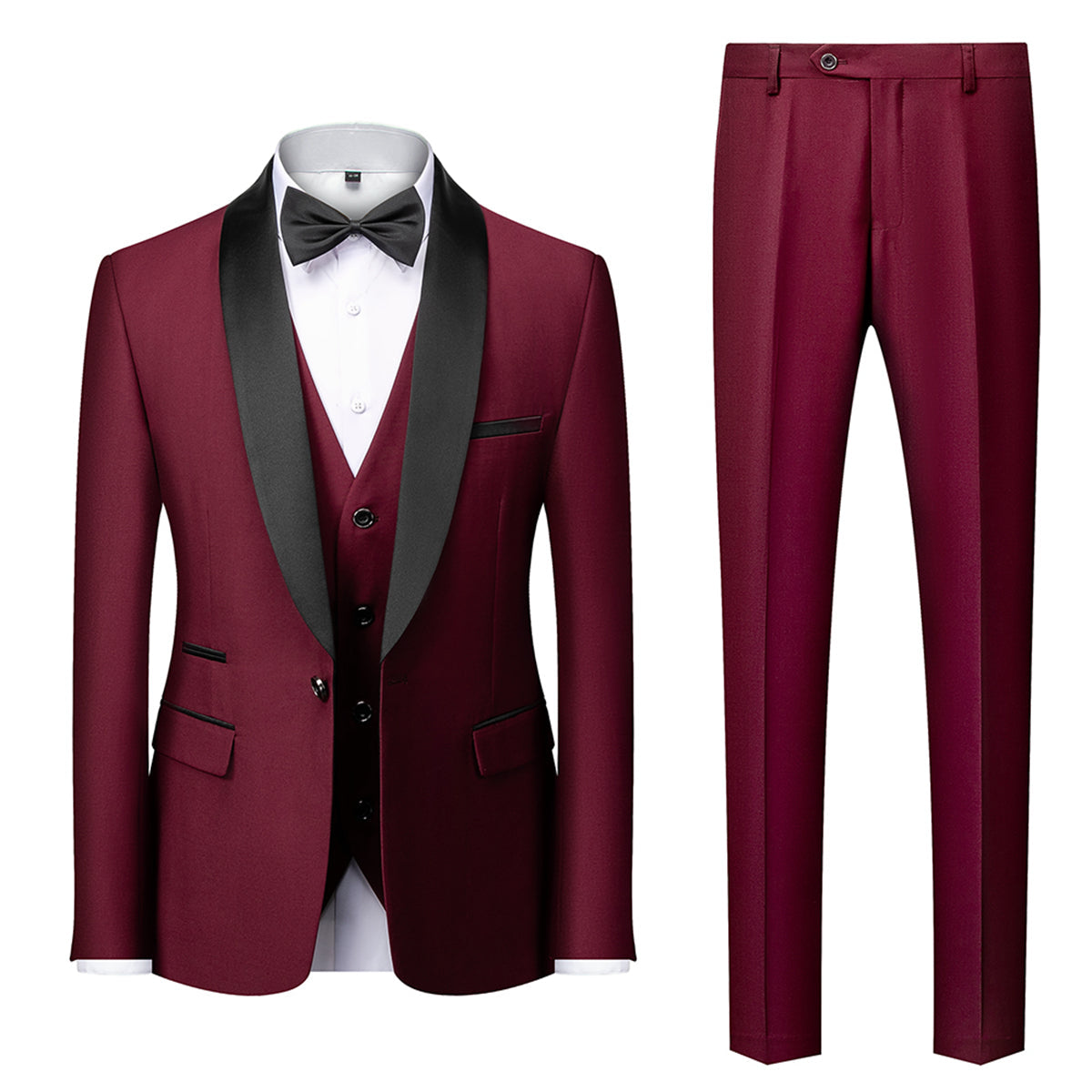 Costume Homme - Smoking Élégant - Slim Fit - Veste Col Châle Satin - Pantalon Ajusté