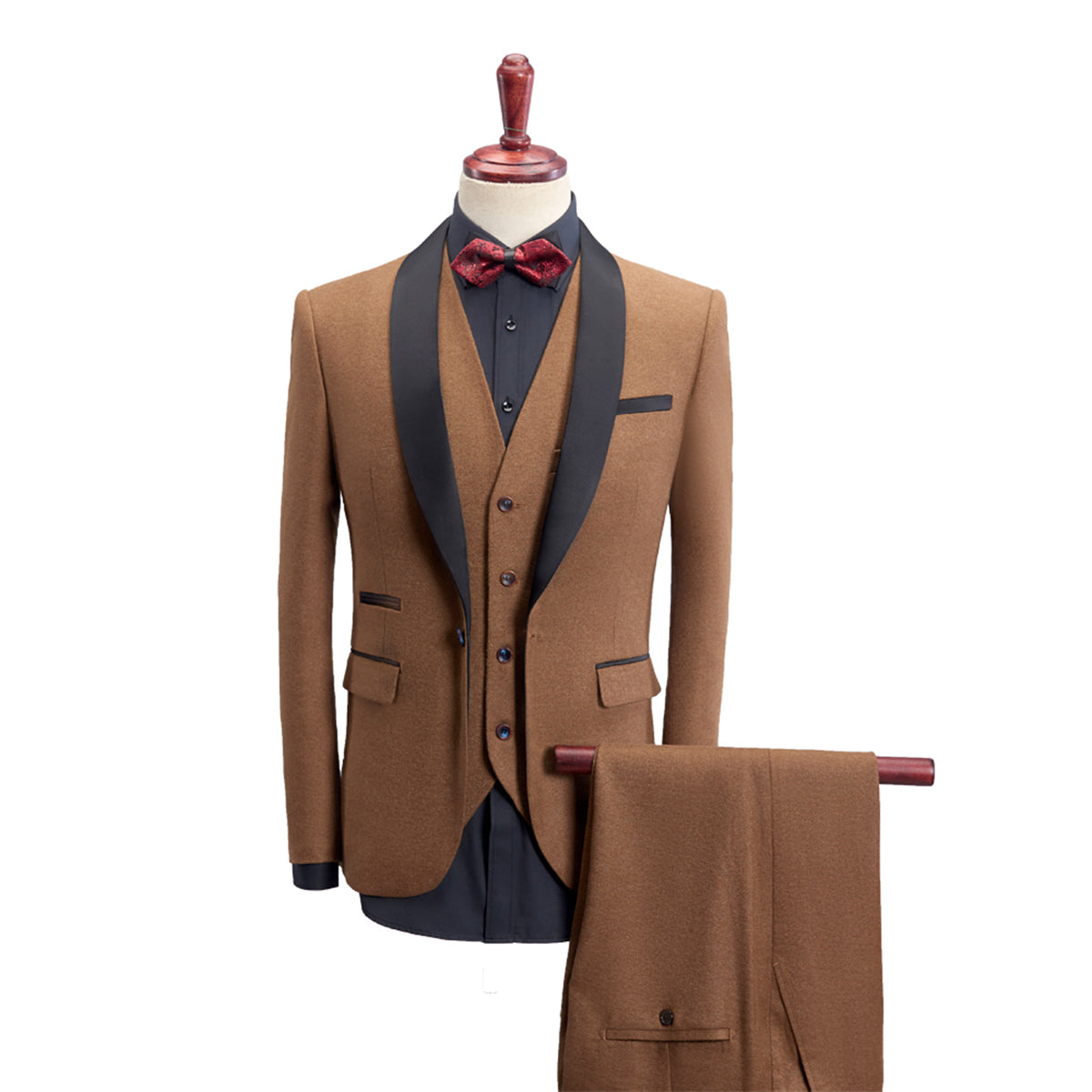 Costume Homme - Veste Col Châle - Gilet Ajusté - Pantalon Coupe Classique - Tenue de Soirée