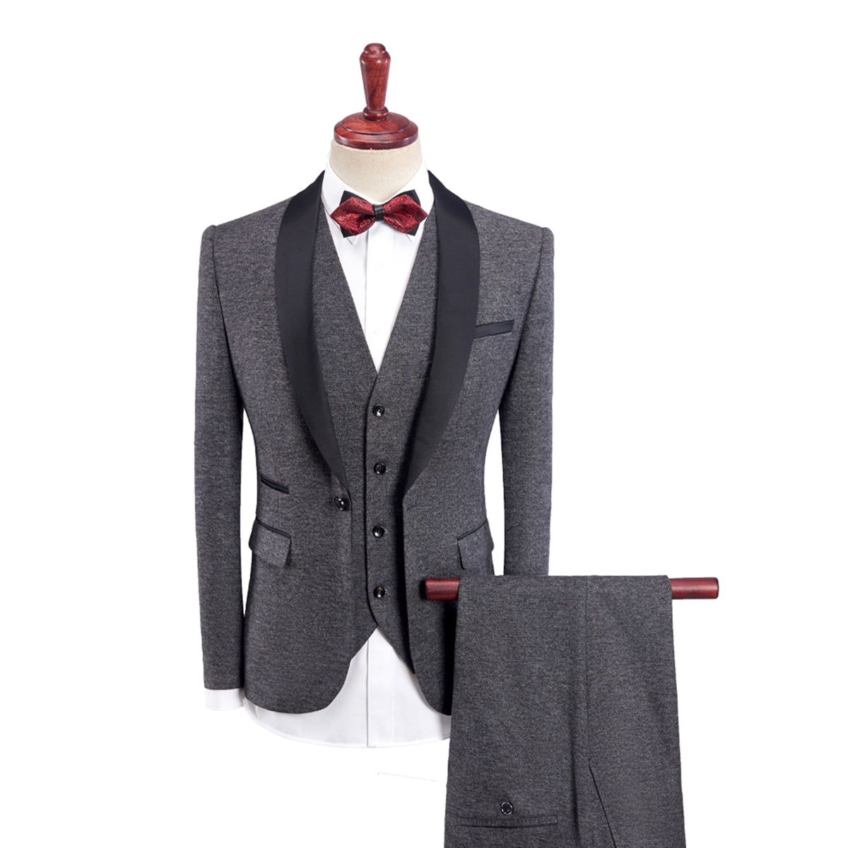 Costume Homme - Veste Col Châle - Gilet Ajusté - Pantalon Coupe Classique - Tenue de Soirée