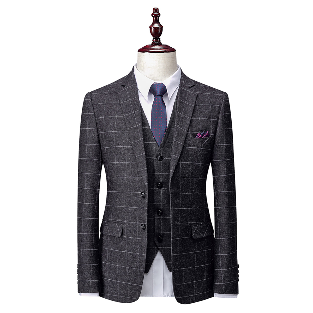 Costume Homme - Coupe Ajustée - Motif Carreaux - 3 Pièces Élégant Business