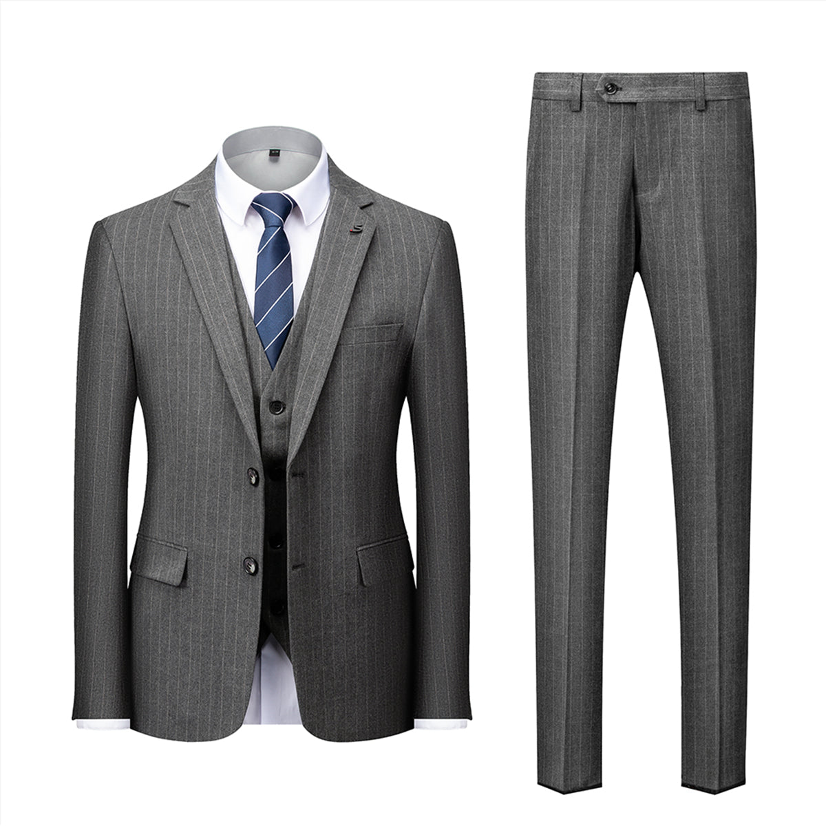 Costume 3 Pièces Homme - Coupe Ajustée - Veste 2 Boutons - Gilet Élégant - Pantalon Tailleur