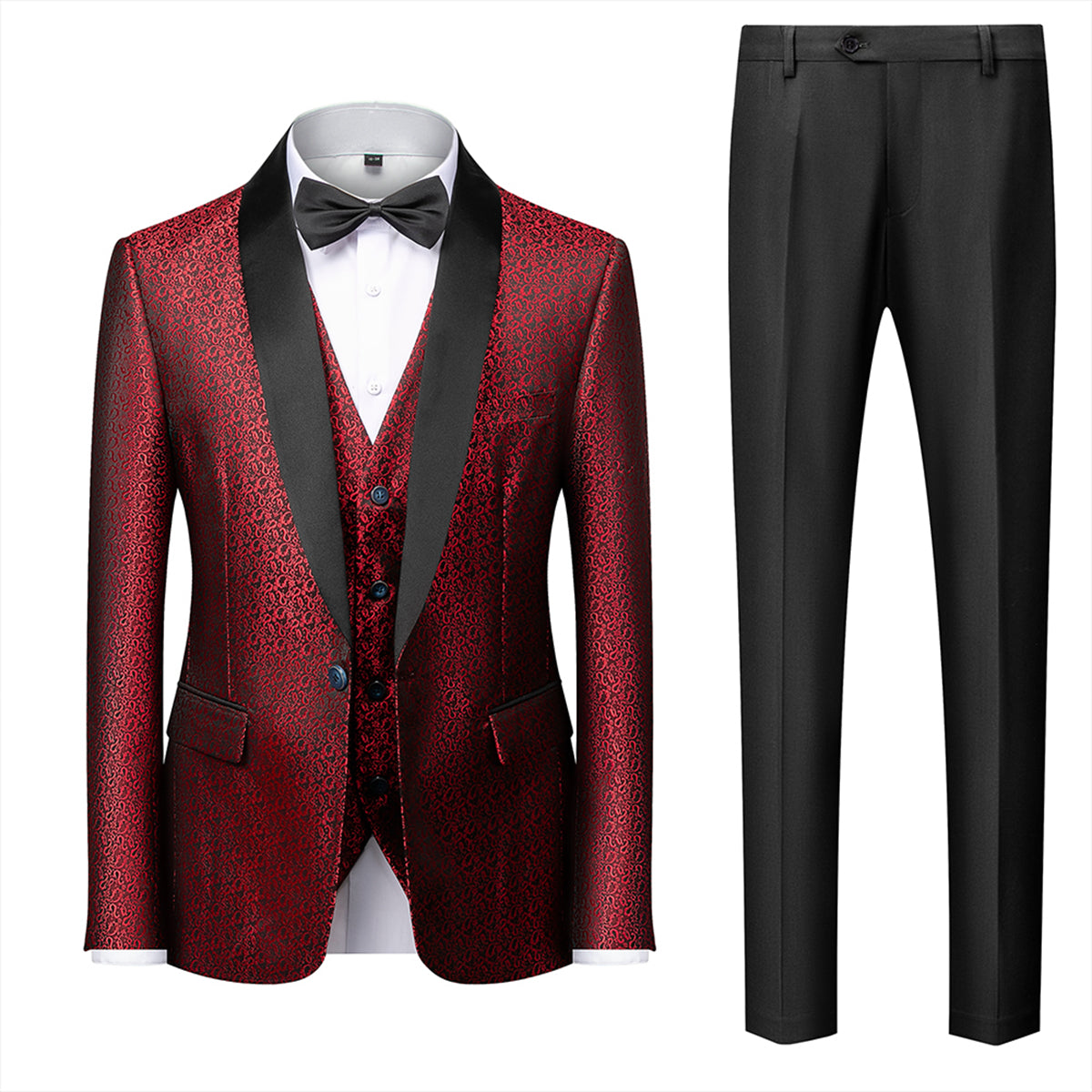 Costume Homme - Blazer Cintré avec Gilet - Élégant Motif Texturé - Idéal Cérémonie