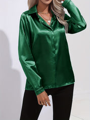 Blouse Femme - Satin Brillant - Manches Longues - Coupe Ajustée Élégante