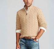 Pull Zippé Homme - Maille Torsadée - Coupe Classique - Col Demi-Zip Confortable