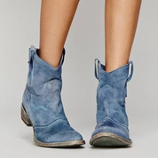 Bottes Femme - Cuir Suédé - Style Western - Talon Bas - Bout Rond