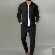 Costume Décontracté Homme - Veste Zippée Col Classique - Pantalon Taille Cordon - Coupe Ajustée