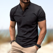 T-shirt Henley Homme - Col Boutonné - Manches Courtes - Coupe Ajustée Respirant