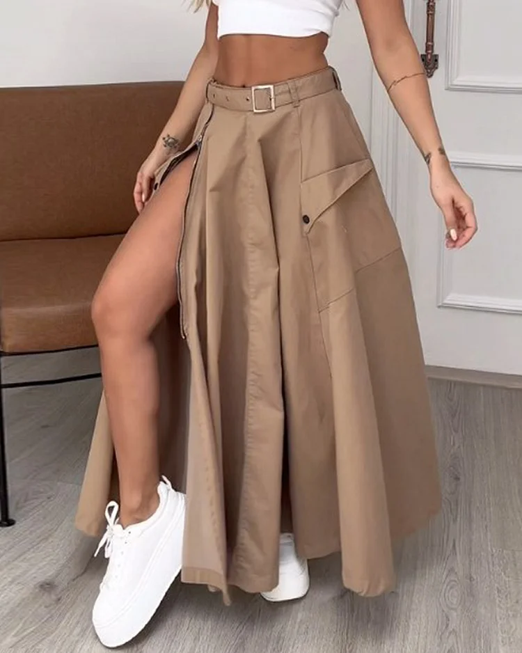 Tionna - Ensemble haut sans manches pour femme avec jupe longue fendue haute