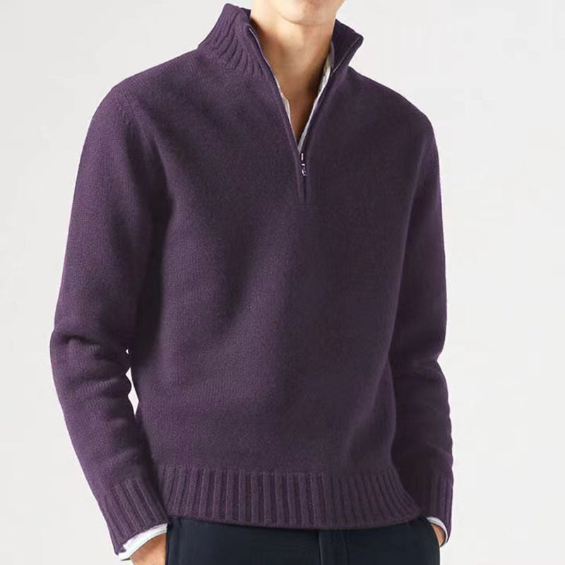 Pull Homme - Demi-Zip Col Haut - Maille Confortable - Poignets et Ourlet Côtelés